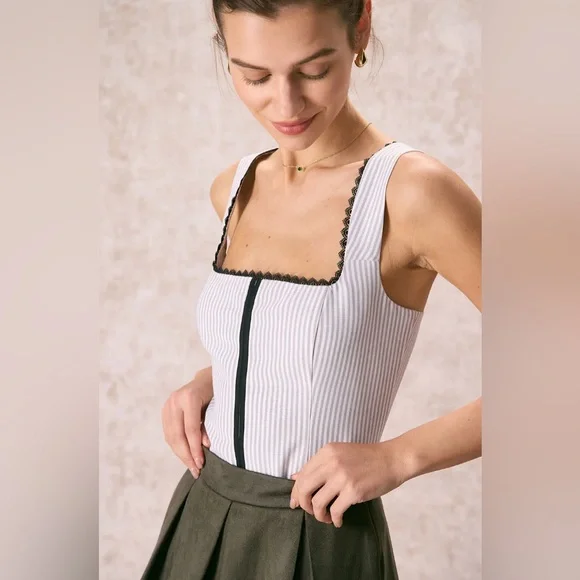 NWT RIHOAS The Grey Square Neck Striped Tank Top Sz L - Picture 2 of 6